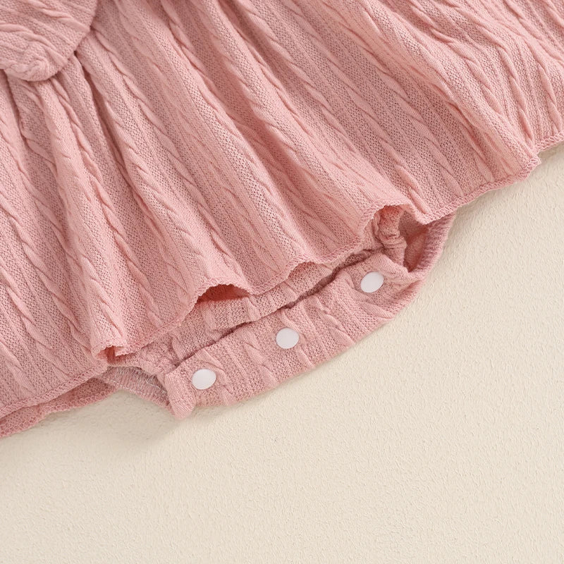 Adorable Baby Girls 3-Piece Ribbed Ruffled Romper Set with Bow, Headband, and Stockings