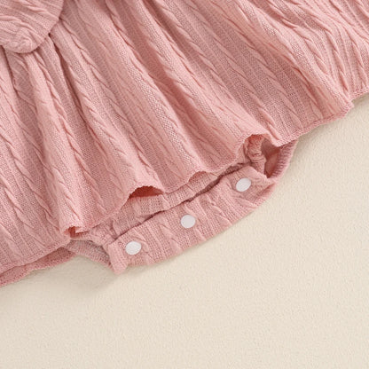 Adorable Baby Girls 3-Piece Ribbed Ruffled Romper Set with Bow, Headband, and Stockings