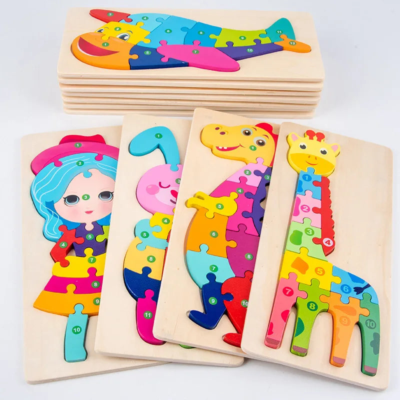 3D Dinosaur Educational Wooden Puzzles for Montessori Toddlers Ages 2-5