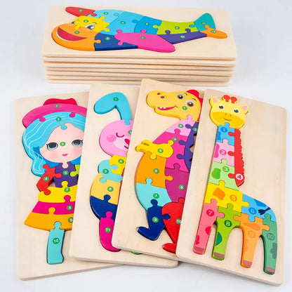 3D Dinosaur Educational Wooden Puzzles for Montessori Toddlers Ages 2-5