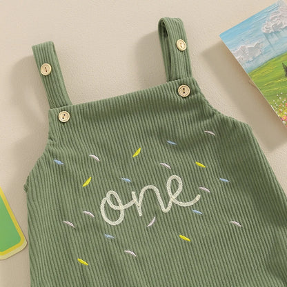 Toddler Unisex Sleeveless Letter Print Romper Jumpsuit for Baby's First Birthday Casual Outfit