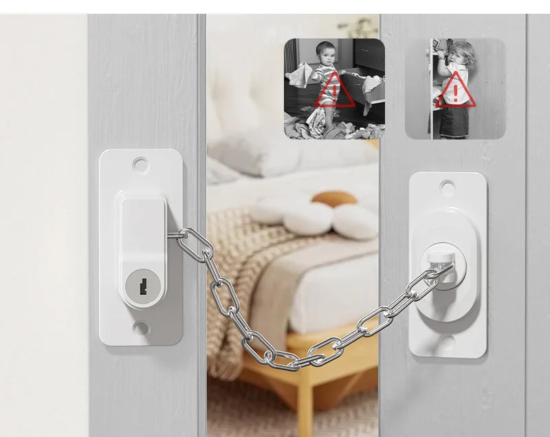 Adjustable Stainless Steel Chain Safety Lock for Children - Window, Cabinet, Door, and Refrigerator Security Protection