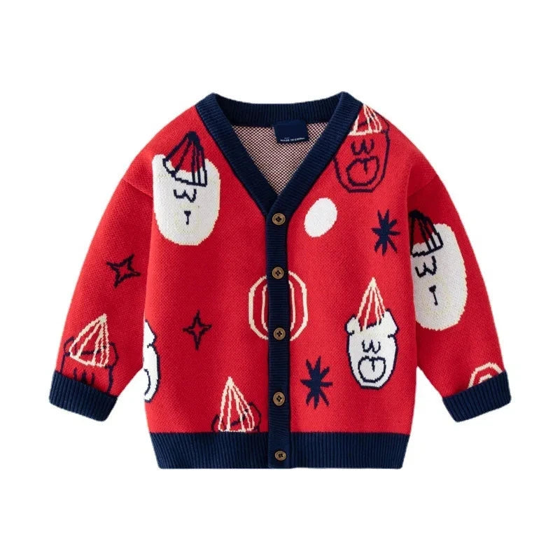 Adorable Cartoon Bear Knit Cardigan Sweater for Boys - Autumn Winter Fashion Outerwear