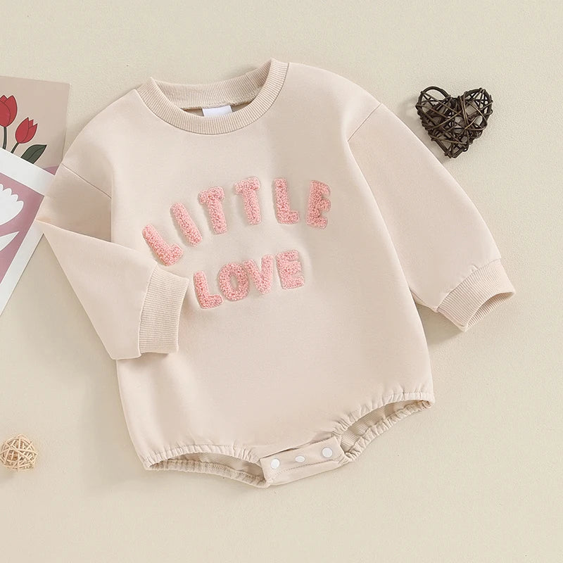 Adorable Long Sleeve Baby Romper with Embroidered Letters - Unisex Fall Bodysuit for Newborns and Infants