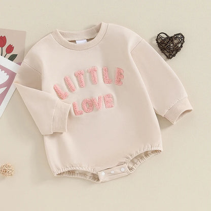 Adorable Long Sleeve Baby Romper with Embroidered Letters - Unisex Fall Bodysuit for Newborns and Infants