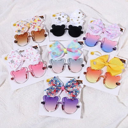 Adorable 2-Piece Newborn Hair Accessories Set - Cute Bow Headband & Bear Glasses for Infants and Kids