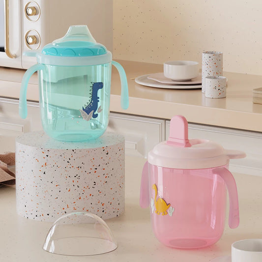 250ml Baby Spill Resistant Cup Toddler Bite Resistant Cup BPA Free Newborn Training Cup Bottle with Double Handle Duckbill Cup