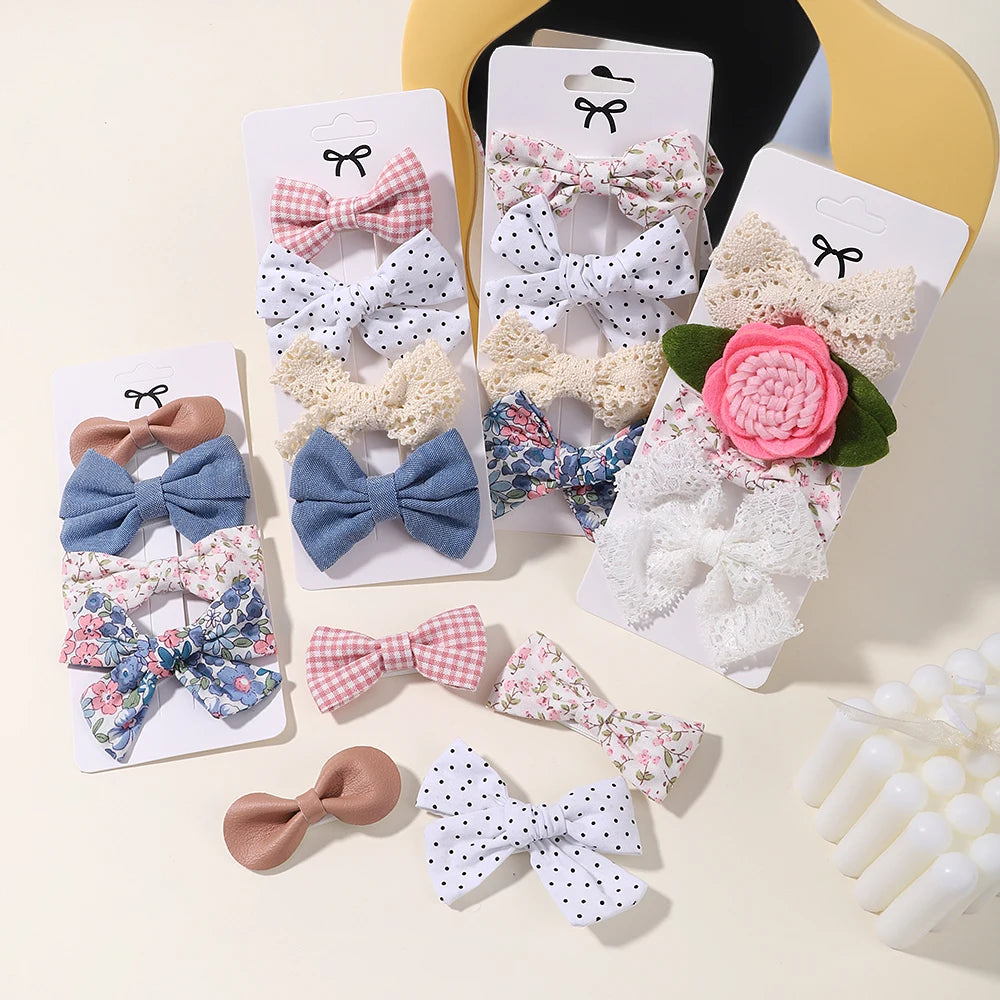 Set of 4 Handmade Muslin Hair Clips for Baby Girls - Floral Print Cotton Linen Barrettes
