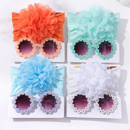 Adorable Handmade Flower Headband and Daisy Round Glasses Gift Set for Baby Girls and Toddlers