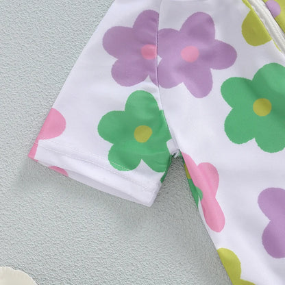 Adorable Floral Print Short Sleeve Swimsuit for Baby Girls - Summer Bathing Suit for Newborns and Toddlers