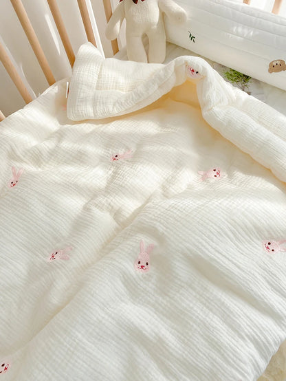 Cartoon Bear and Bunny Soft Cotton Baby Quilt - All-Season Infant Blanket for Newborns, 100*120CM
