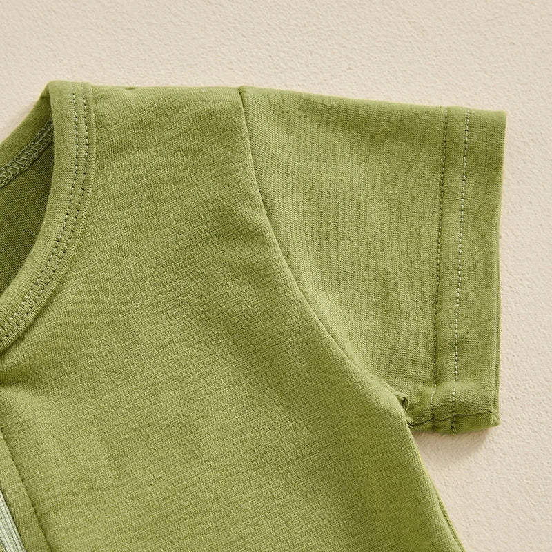Unisex Summer Infant Romper with Short Sleeves and Zipper Closure for Newborns