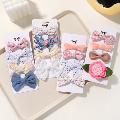 Set of 4 Handmade Muslin Hair Clips for Baby Girls - Floral Print Cotton Linen Barrettes
