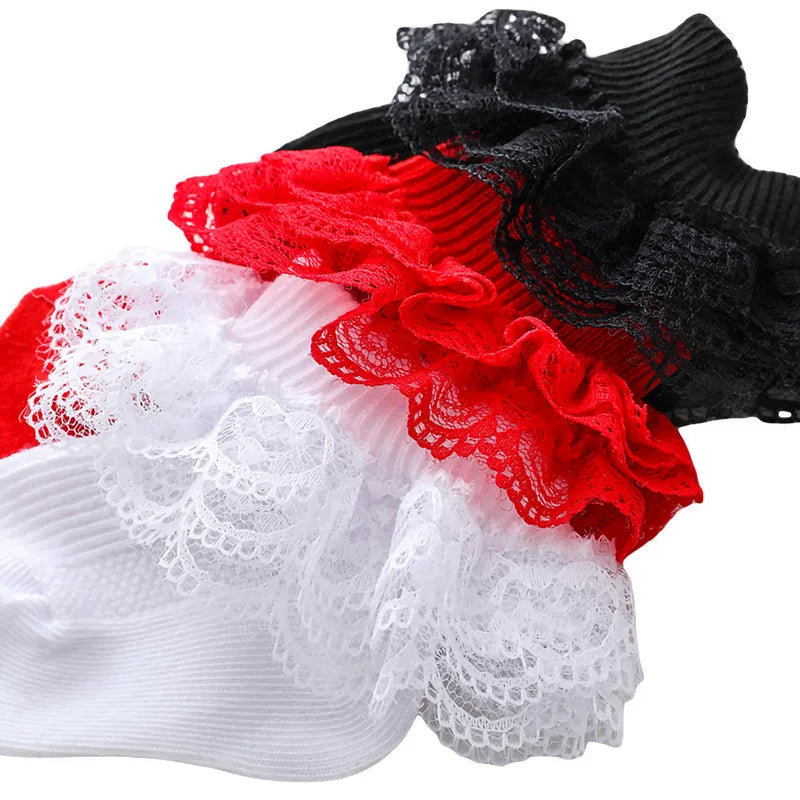 Adorable RUEWEY Frilly Lace Baby Socks for Newborn Girls – Perfect for Baptism and Everyday Wear