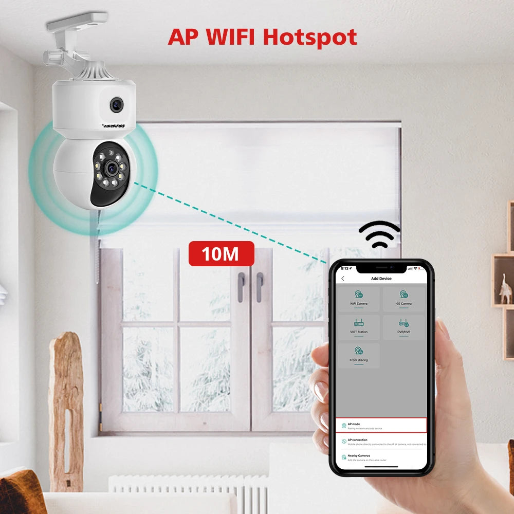 4MP HD WiFi PTZ Baby Monitor Camera with Dual-Lens, Dual-Screen, Auto Tracking, and Human Detection - ONVIF Security Surveillance System