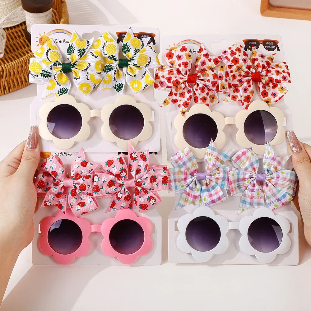 Adorable 2-Piece Newborn Hair Accessories Set - Cute Bow Headband & Bear Glasses for Infants and Kids