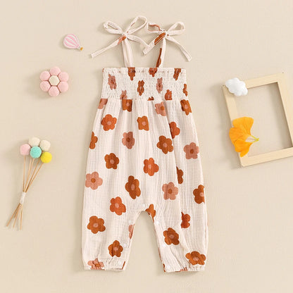Toddler Summer Floral Print Romper with Square Neck and Spaghetti Straps for Girls