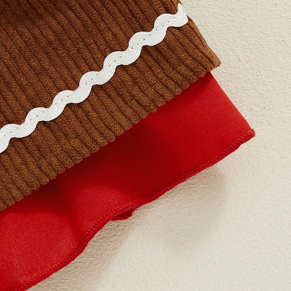 Adorable A-Line Dress for Baby Girls with Gingerbread Man Patch and Ruffled Bow - Perfect for Christmas Parties