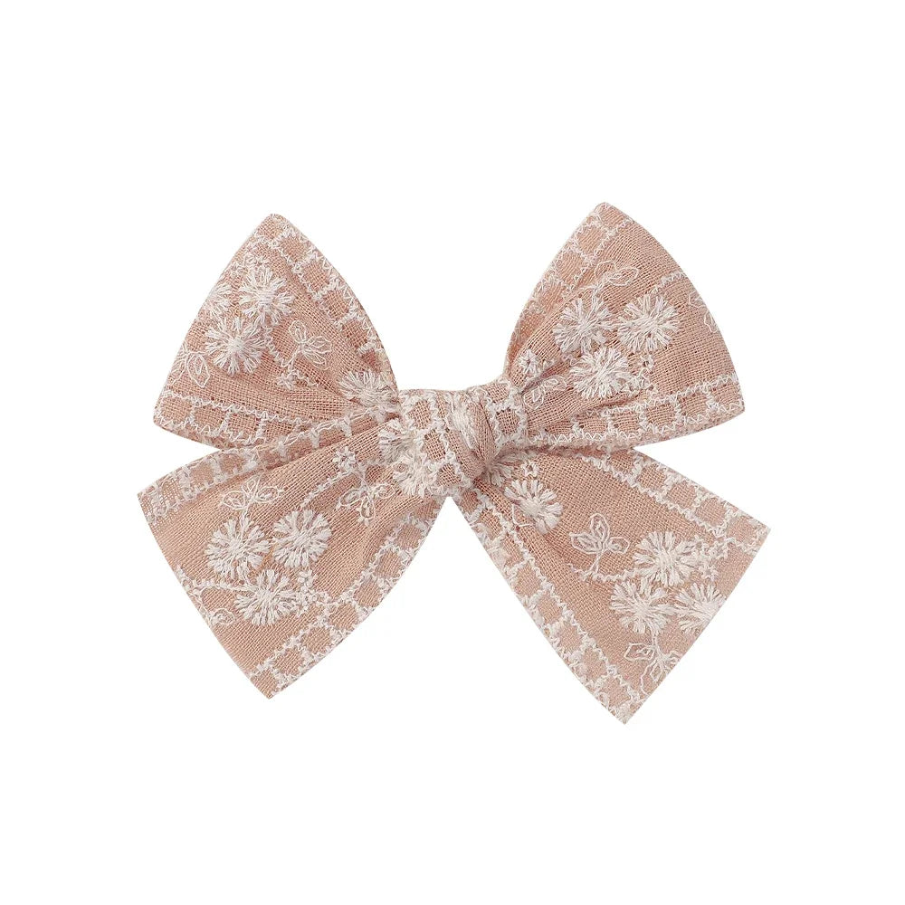 Vintage Floral Bow Hair Clips for Kids - Charming Embroidered Baby Accessories