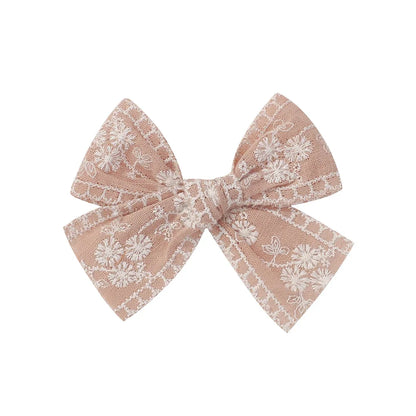 Vintage Floral Bow Hair Clips for Kids - Charming Embroidered Baby Accessories