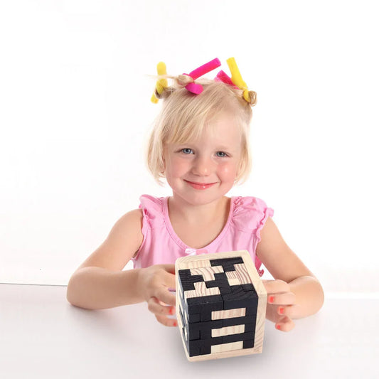 Wooden 3D Cube Puzzle - Interlocking Creative Educational Toy for Kids | Brain Development Game for Early Learning