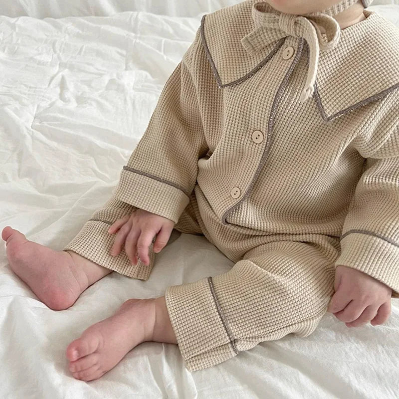 Autumn Baby Girls Waffle Coat, Pants & Hat Set - Stylish Casual Outfit for Newborns and Toddlers 2024