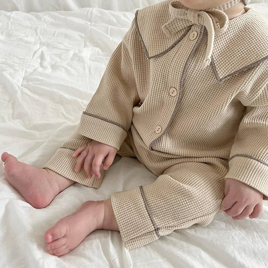Autumn Baby Girls Waffle Coat, Pants & Hat Set - Stylish Casual Outfit for Newborns and Toddlers 2024