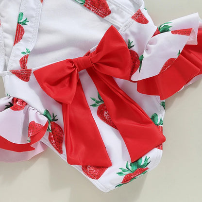 Adorable Toddler Girl's Sleeveless Swimsuit with Fun Fruit and Animal Prints - Back Cross Straps Bathing Suit for Summer