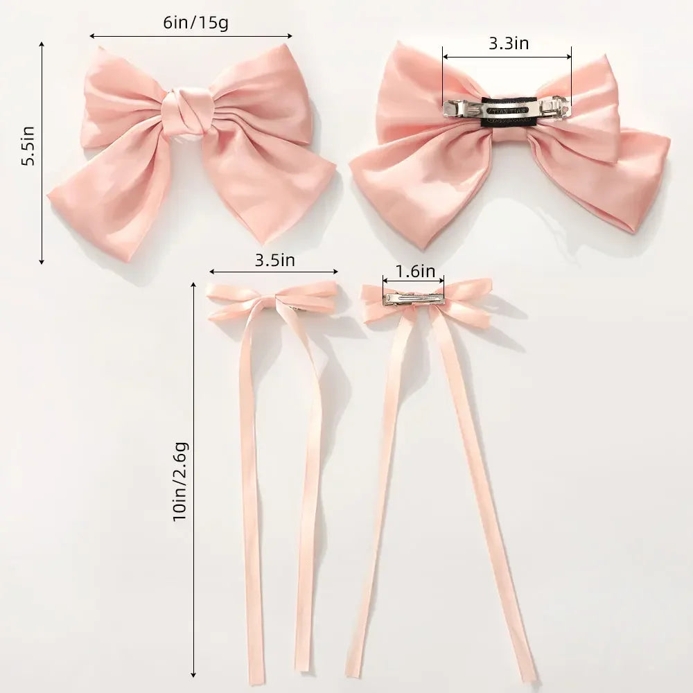 2Pcs Y2K Inspired Satin Bow Hair Clips for Women - Chic Ponytail Barrettes and Sweet Girl Hair Accessories