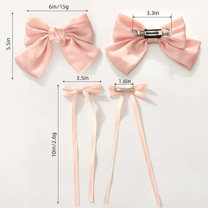 2Pcs Y2K Inspired Satin Bow Hair Clips for Women - Chic Ponytail Barrettes and Sweet Girl Hair Accessories