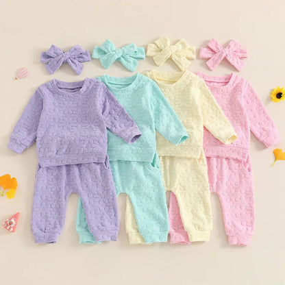 Toddler Girls' Fall Outfit Set - Daisy Embroidered Long Sleeve Sweatshirt with Elastic Waist Pants and Headband (3 Pieces)