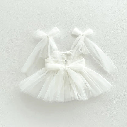 Sleeveless Summer Tutu Romper with Bows for Baby Girls - Lace Princess Jumpsuit for Newborn Photography