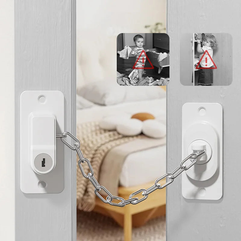 Adjustable Stainless Steel Chain Safety Lock for Children - Window, Cabinet, Door, and Refrigerator Security Protection