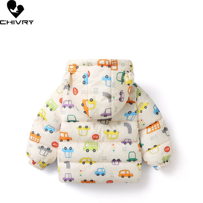 Adorable Cartoon Hooded Down Jacket for Kids - Thick Warm Cotton-Padded Winter Coat 2023 for Boys and Girls