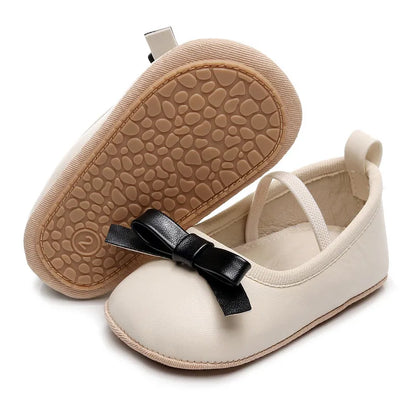 Adorable Newborn Baby Girl PU Leather Flats with Bow – Lightweight First Walker Crib Shoes for Infants