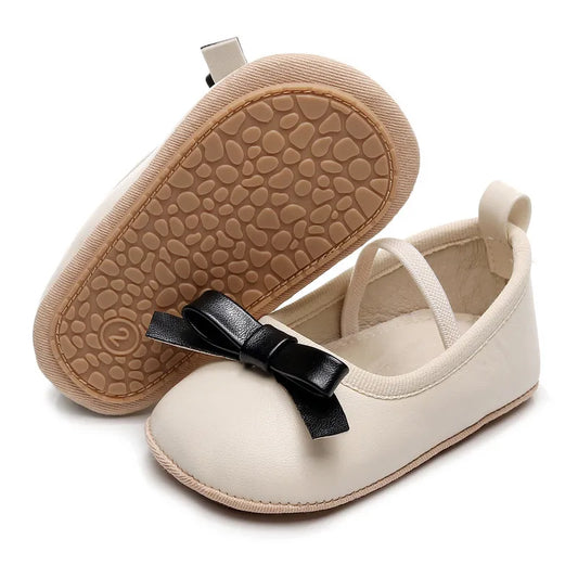 Adorable Newborn Baby Girl PU Leather Flats with Bow – Lightweight First Walker Crib Shoes for Infants