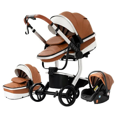Versatile 3-in-1 Lightweight Baby Stroller with High-Quality PU Leather and Four-Wheel Design