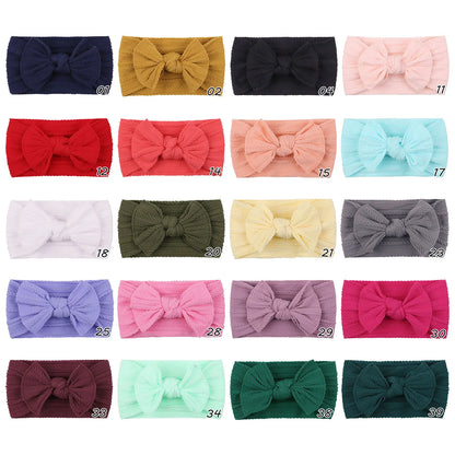 48-Color Soft Nylon Baby Headbands for Girls - Elastic Knit Turban Bows Hair Accessories for Newborns