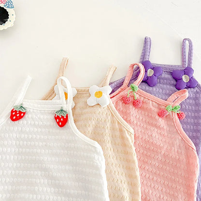 Adorable Summer Sleeveless Romper for Baby Girls - Cute Cotton One-Piece with Suspenders