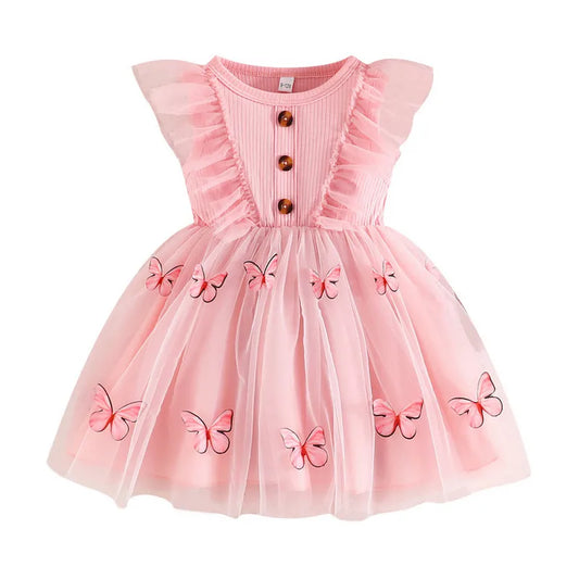 Toddler Ruffle Sleeveless Dress with 3D Butterfly Accent - Cute Princess Party Outfit for Baby Girls