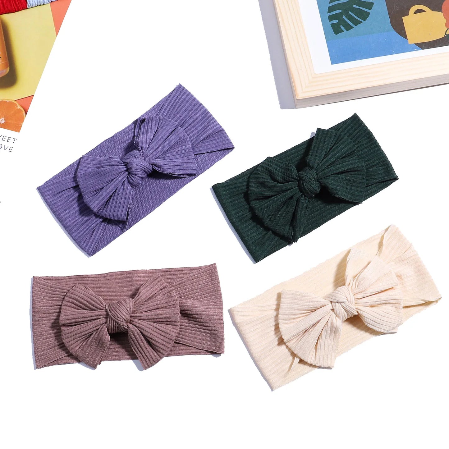 48-Color Soft Nylon Baby Headbands for Girls - Elastic Knit Turban Bows Hair Accessories for Newborns