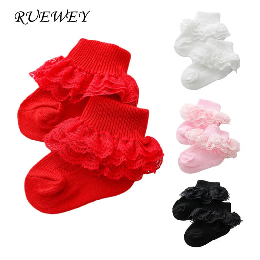 Adorable RUEWEY Frilly Lace Baby Socks for Newborn Girls – Perfect for Baptism and Everyday Wear