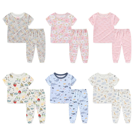 Summer Unisex Cartoon Pajama Set for Babies - 2-Piece Tops and Pants (1-5T)