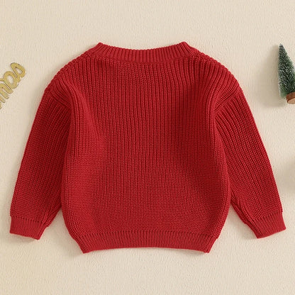 Toddler Unisex Christmas Tree Embroidered Sweater - Long Sleeve Crew Neck Pullover for Kids
