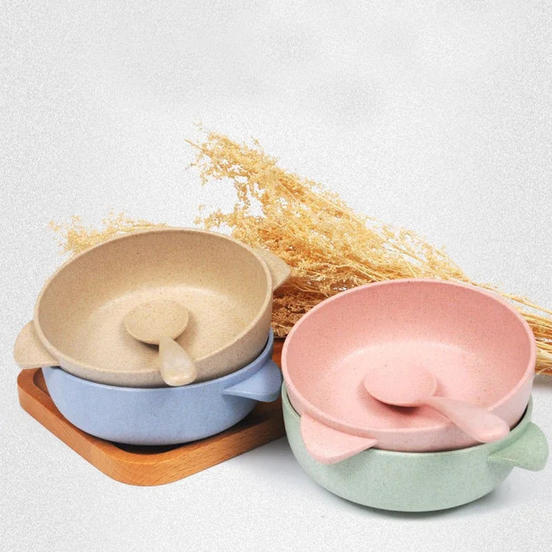 Eco-Friendly Toddler Feeding Set: Safe Dinnerware with Anti-Hot Bowl & Spoon for Kids