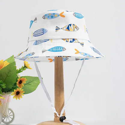 Adorable Cartoon Dino Print Baby Bucket Hat for Boys and Girls - Cute Summer Fisherman Cap for Infants and Toddlers