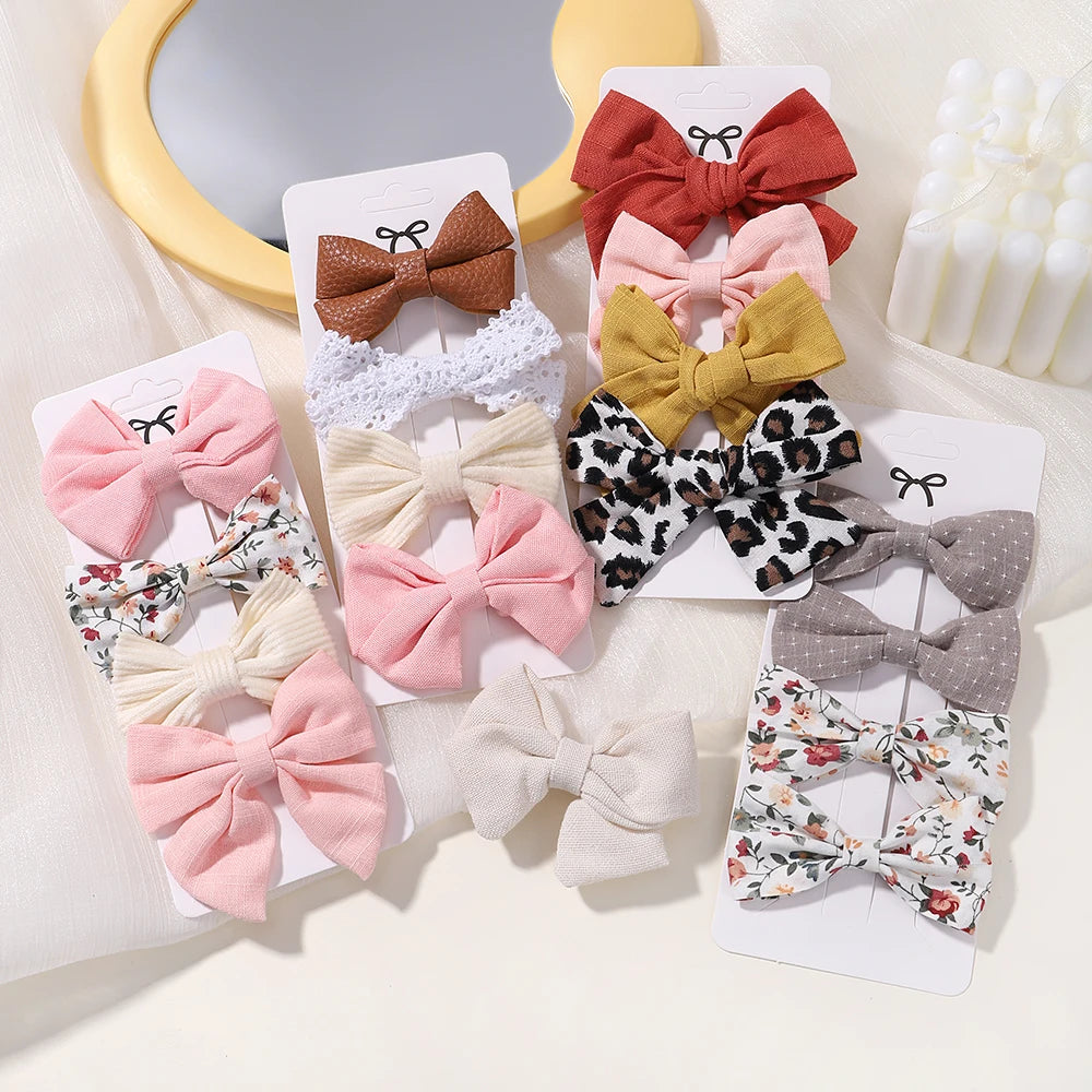 Set of 4 Handmade Muslin Hair Clips for Baby Girls - Floral Print Cotton Linen Barrettes