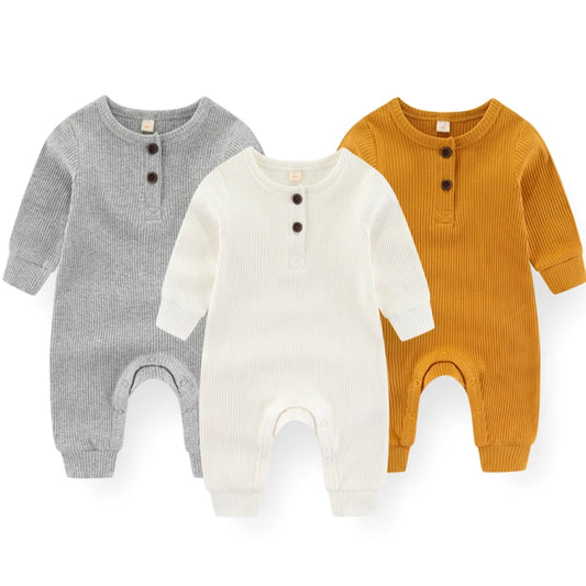 3-Pack Spring Collection Infant Cotton Rompers for Baby Boys – Long Sleeve Solid Jumpsuits
