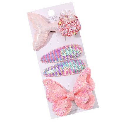 4-Piece Set of Sequin Fish Tail and Butterfly Hairpins for Girls - Kids' Barrettes and Hair Clips, Perfect Baby Accessories and Gift