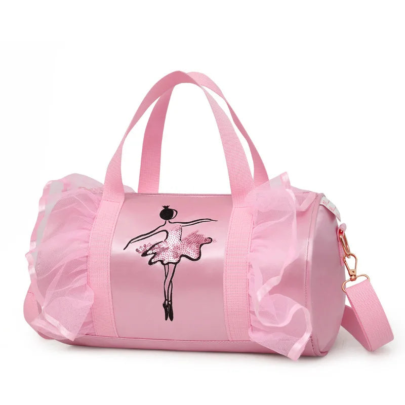 Adorable Pink Lace Ballet Dance Bag for Girls - Cross-Body Shoulder Handbag with Storage for Kids
